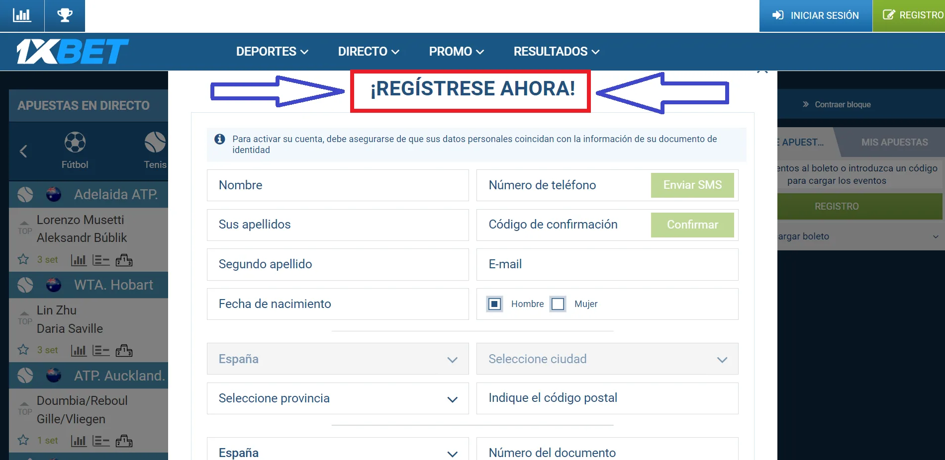 Casa de apuestas 1xBet: registro proceso